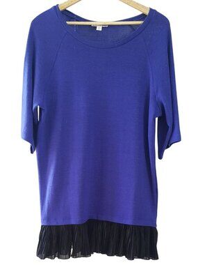 Made for Impulse Womens Knit Dress Blue Medium Black Pleated Ruffle Pullover